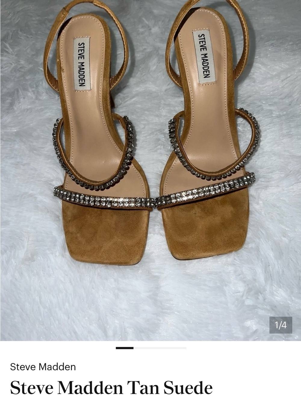 Steve Madden Tan Suede Heeled Sandals with Crystal Straps